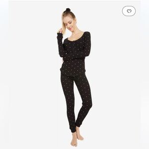 Plush | Thermal Heart Pajama Set Plus Scrunchie Black Hearts Size XS Gift